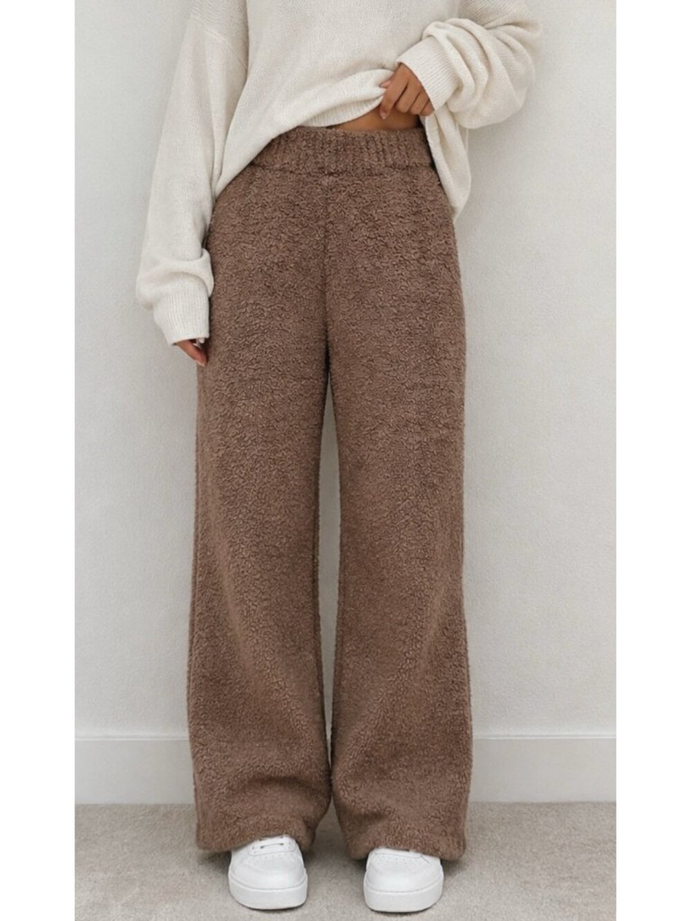 Skims Cozy Collection Pants S/M Small Medium Brown Teddy Knit Straight Leg